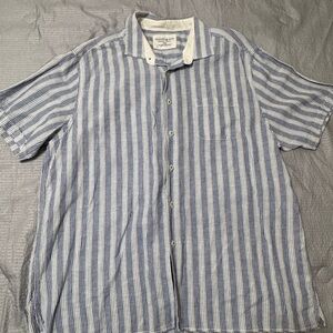Madison Blue and White Casual Button Down Shirt